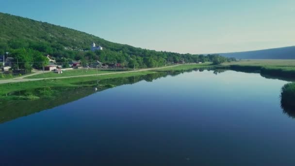 Dniester Nehri Üzerinden Uçuş Uçan Dan Güzel Manzara Konum Moldova — Stok video