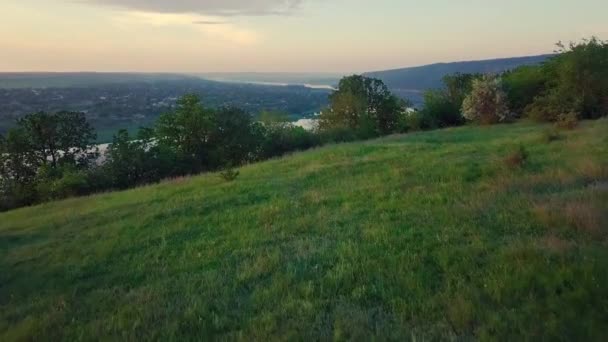 Vuelo Del Dron Sobre Río Dniester Amanecer República Moldavia Hermoso — Vídeo de stock