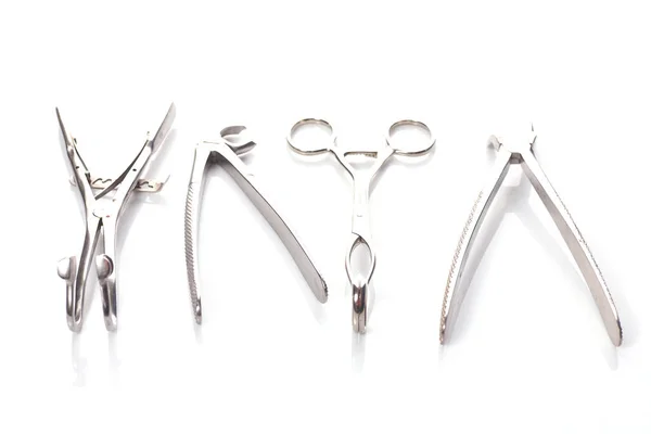 Row Various Dental Tools Isolated White — Stock Photo, Image