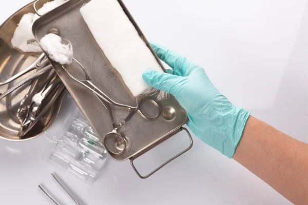 Dental Appliances Sterile Packaging Dentist Hand Gloves — Stock Photo, Image