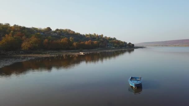 Coucher Soleil Sur Rivière Automne Vue Aérienne — Video