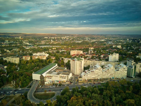 Panorama of the city in cloudy weather top view. Kishinev, Moldova republic of.