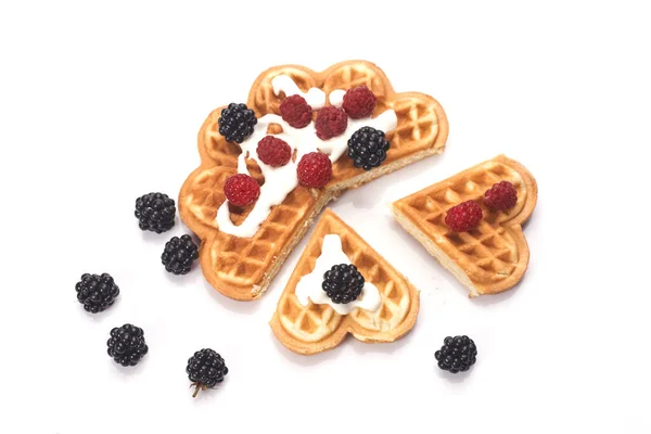 Belgium Waffles Fresh Berries Isolated White Background — Stock Photo, Image