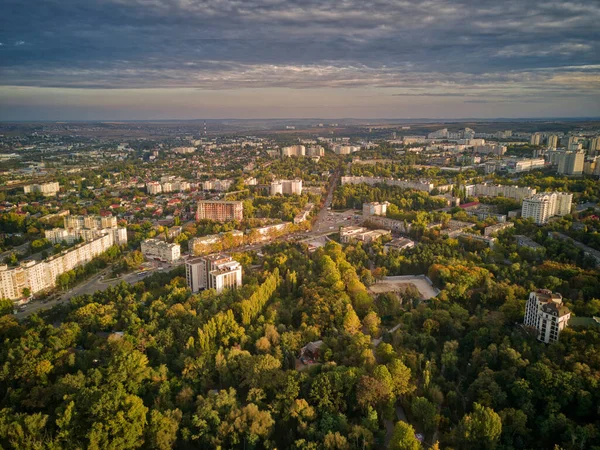 Panorama of the city in cloudy weather top view. Kishinev, Moldova republic of.