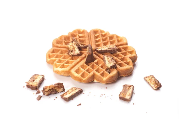 Waffles Recém Assados Com Chocolate Isolado Fundo Branco — Fotografia de Stock