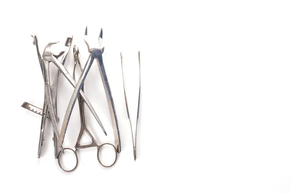 Row Various Dental Tools Isolated White — Stock Photo, Image