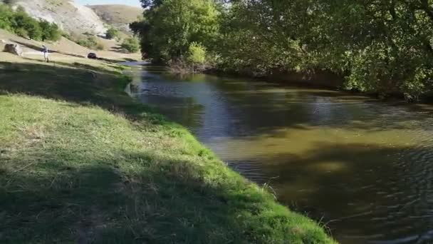 Hermoso Río Mucha Vegetación Árboles Hermoso Reflejo Agua — Vídeos de Stock