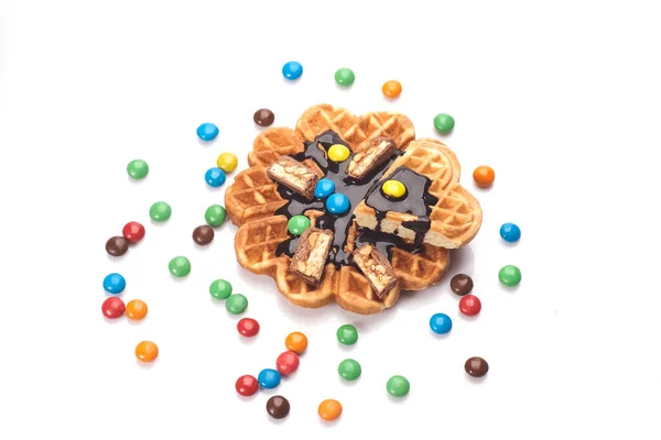 Waffles Recém Assados Com Chocolate Isolado Fundo Branco — Fotografia de Stock