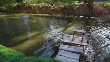 Güzel bir nehir, bir sürü yeşillik ve ağaçlar, suda güzel bir yansıma..