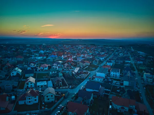 Aerial View Small Town Sunset — Stock Photo, Image