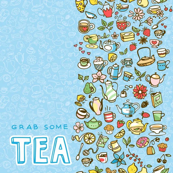 Colorful tea doodles — Stock Vector