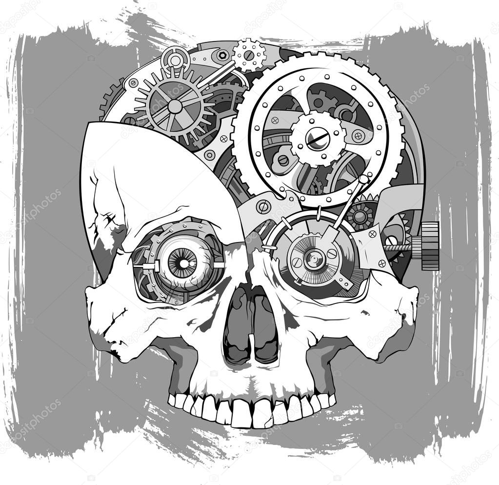 clockwork skull illustration