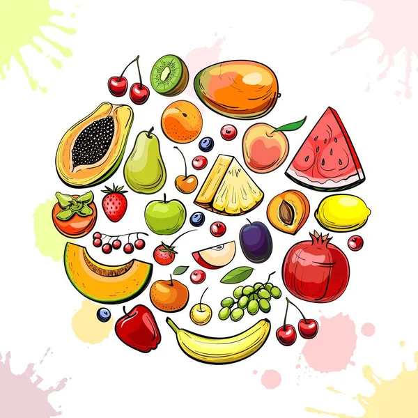 Hintergrund mit verschiedenen Früchten — Stockvektor