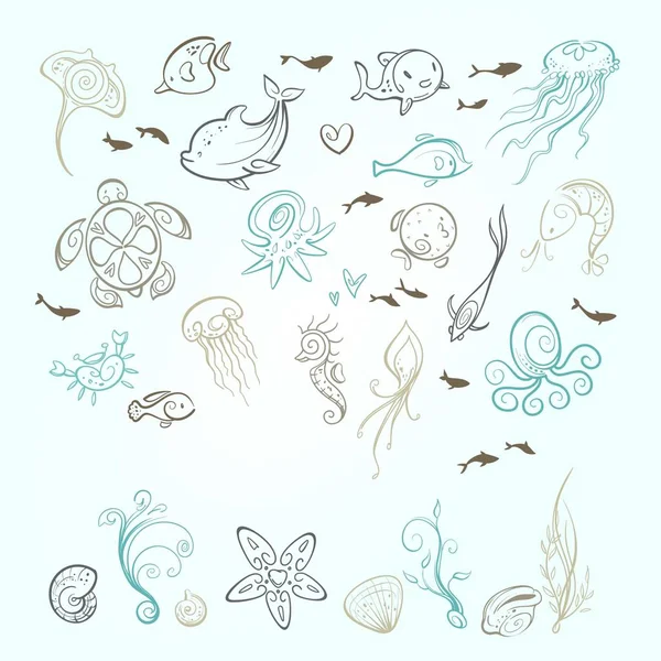 Créatures marines et océaniques — Image vectorielle