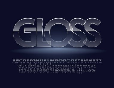 Cam yazı tipi. Parlak vektör Alfabe harf, simge, sayı.