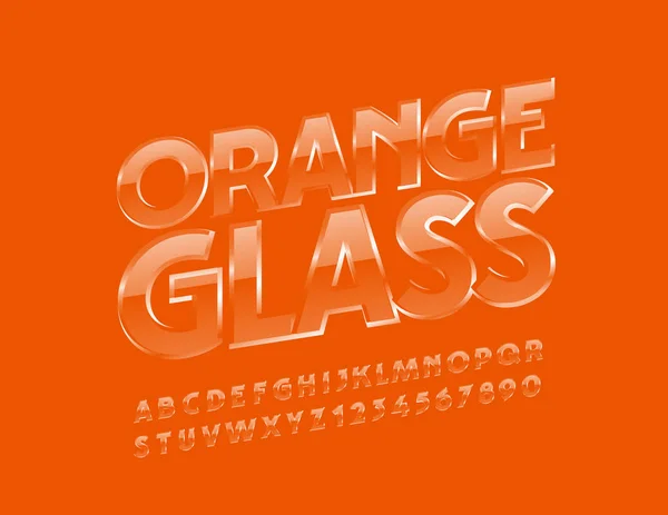 Fuente Vidrio Naranja Transparente Vectorial Letras Números Brillantes Del Alfabeto — Vector de stock