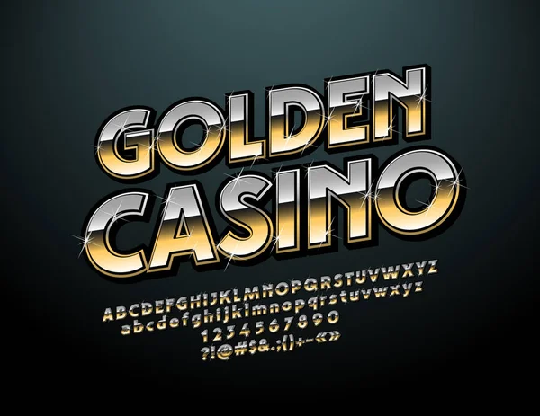 Vector Sparkling Logo Golden Casino Luxury Shiny Font Chic Alphabet — Stock Vector