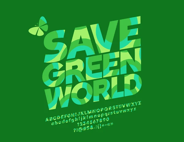Logo Vectorial Green World Fuente Estilo Gráfico Letras Números Símbolos — Vector de stock