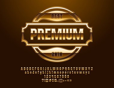 Vektör parlak işareti Premium. Harfler, sayılar, simgeler altın set.