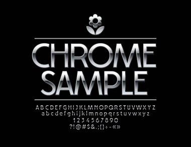 Vektör gümüş harf. Yansıtıcı metal yazı tipi. Krom alfabe, sayılar ve simgeler