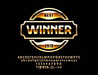 Vektör lüks altın logo kazanan. Alfabe harfler, sayılar ve simgeler kümesi