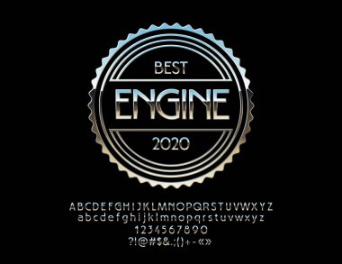 Motosiklet ve araba dükkan için gümüş Logo vektör. Parlak Metalik alfabe harf, sayı ve simge kümesi