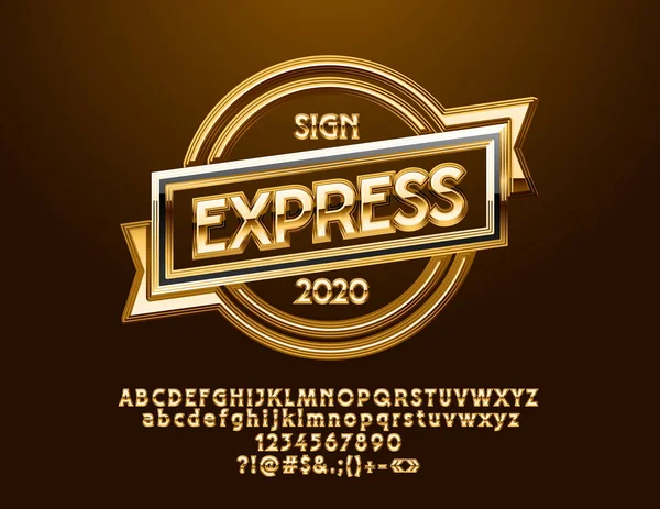 Złote Logo Wektor Tekstem Express Zestaw Symboli Litery Alfabetu Cyfry — Wektor stockowy