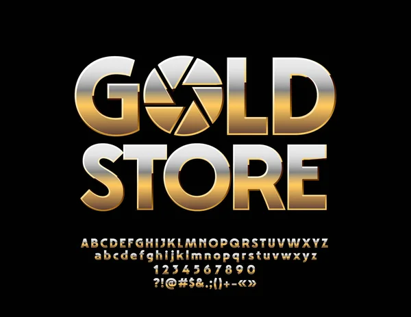 Vector Fantastic Gold Store Logo Luxury Reflective Font Chic Metallic — Stock Vector