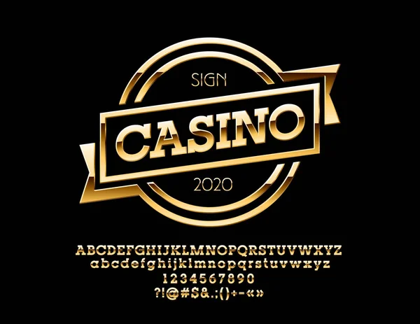 Vektor Zlaté Logo Textem Casino Sada Elegantní Abeceda Písmen Číslic — Stockový vektor