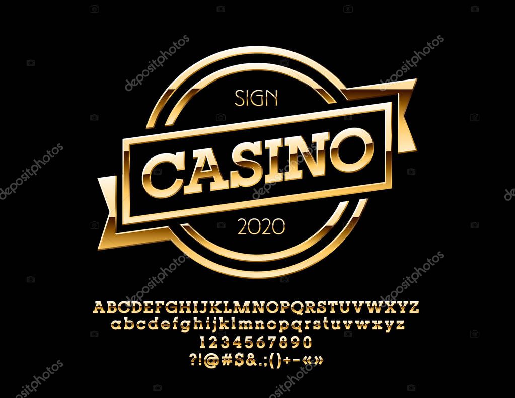 Vector Golden Logo with text Casino. Set of Chic Alphabet Letters, Numbers and Punctuation symbols.
