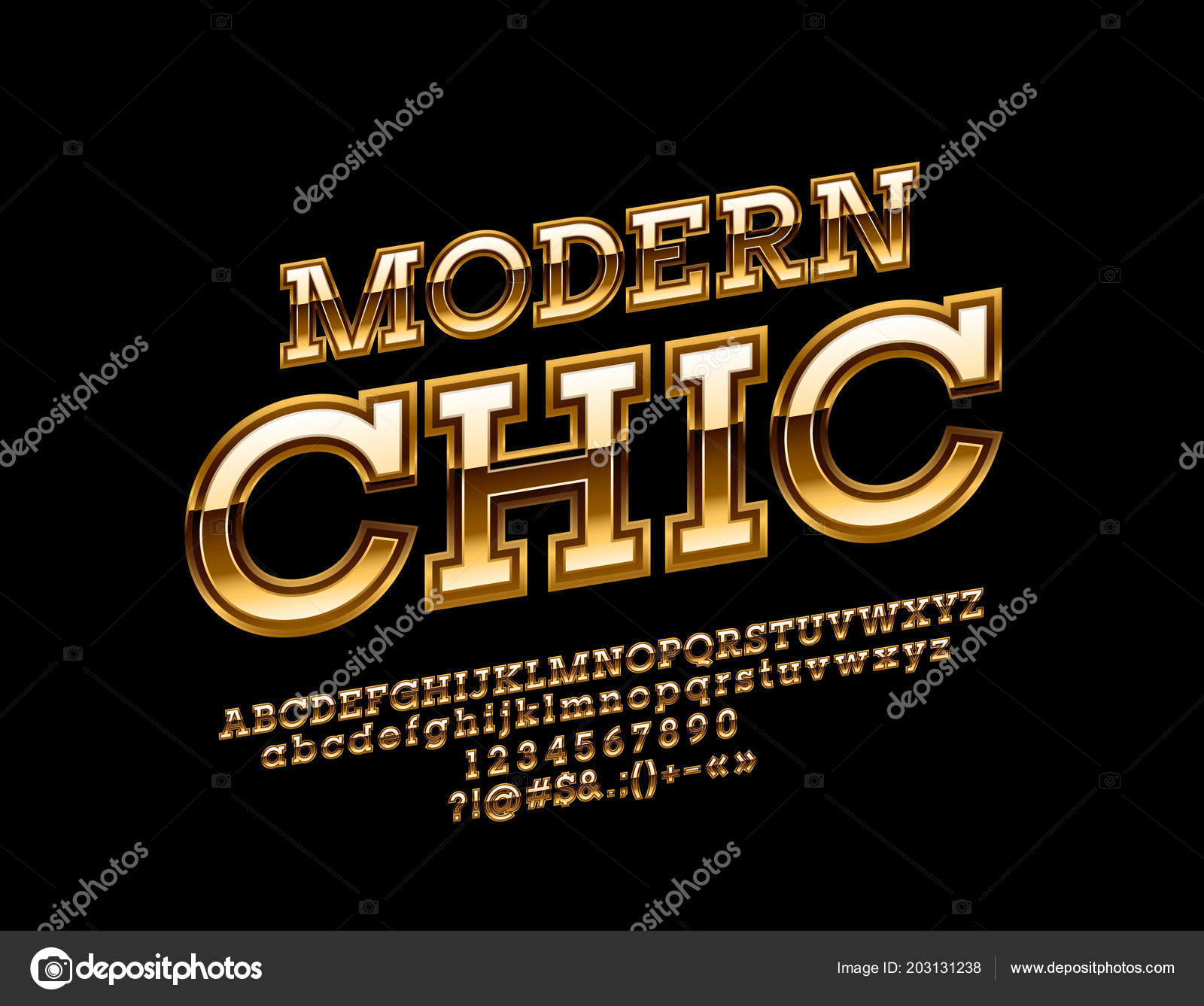 Vector Chic Sign Show Time Golden Font Letras Números Alfabeto