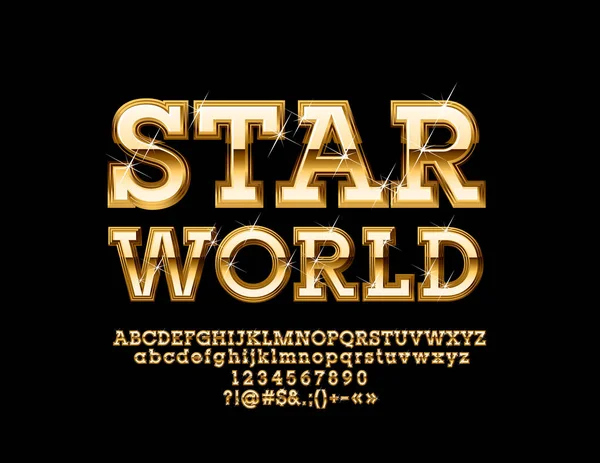 Vector Golden Sinal Luxo Star World Sparkling Stars Font Letras — Vetor de Stock