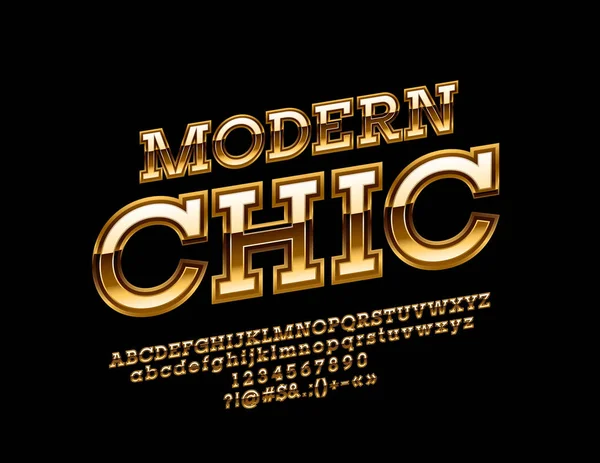 Vector Moderne Chique Gouden Alfabetletters Cijfers Symbolen Glamour Glanzende Lettertype — Stockvector