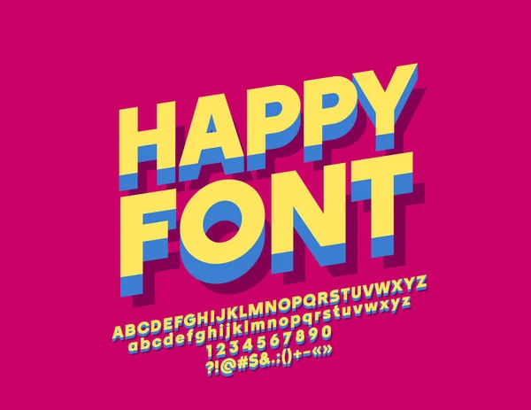 Vector Happy Font Bright Minimalistic Style Alphabet Letters Numbers Symbols — Stock Vector