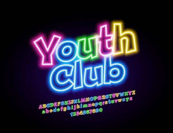 Vector Neon Assinar Youth Club Fonte Colorida Brilhante Elétrica Luz — Vetor de Stock