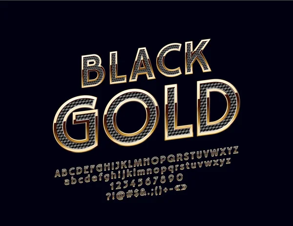 Vector Black Gold Alphabet Letters Numbers Symbols Chic Font — Stock Vector