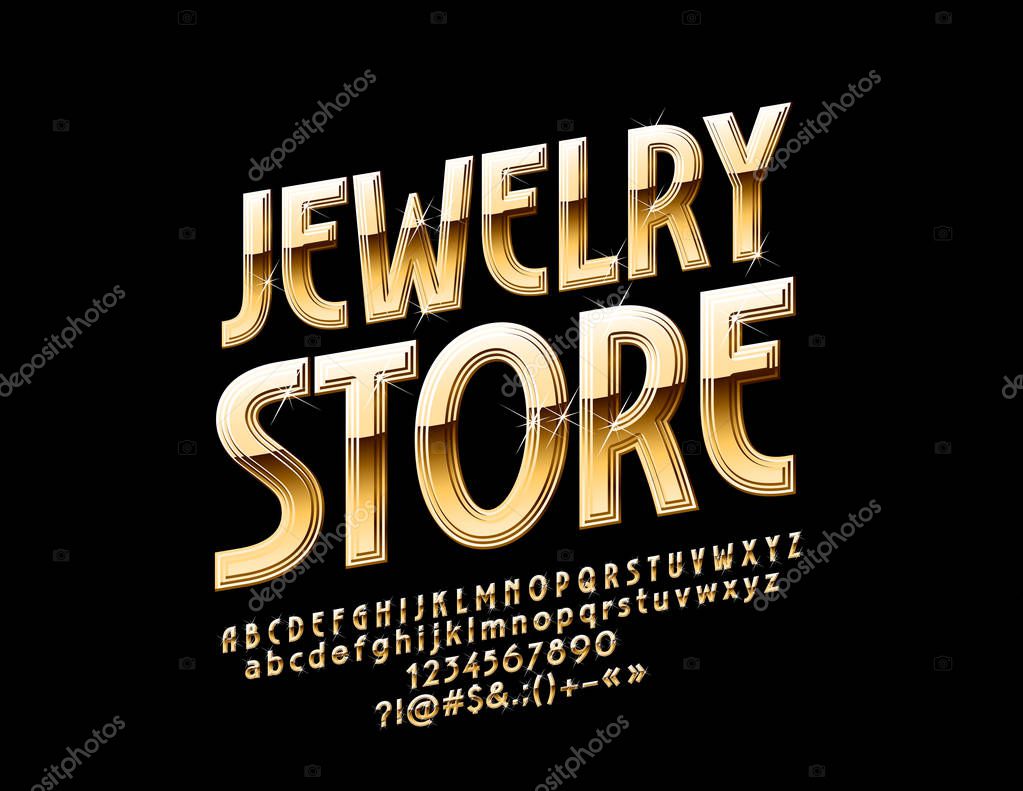 Elite Set of Golden Alphabet Letters and Numbers. Vector Logotype with Text Jewerly Store.