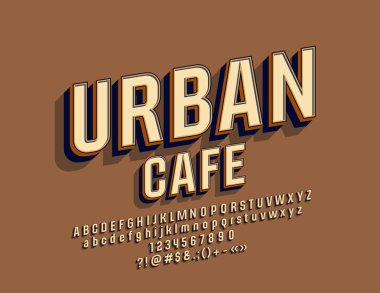 Vektör şık Logo kentsel Cafe. Parlak izometrik yazı tipi. 3D alfabesi harfleri, sayıları ve sembolleri