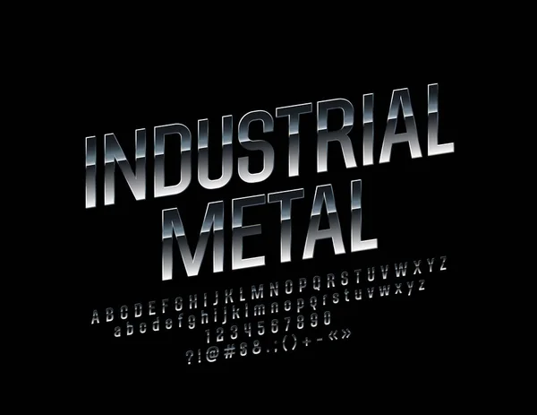 Vektor Zeichen Industriemetall Reflektierende Silberne Schrift Buchstaben Zahlen Und Symbole — Stockvektor