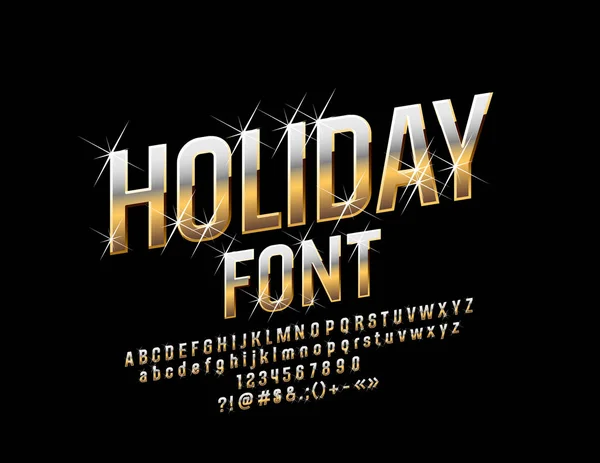 Vector Golden Holiday Font Con Estrellas Letras Números Símbolos Del — Archivo Imágenes Vectoriales