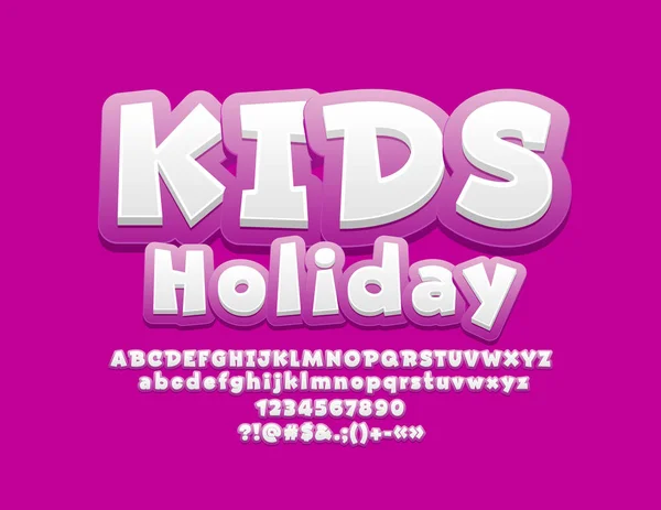 Vector Brillante Fuente Con Texto Kids Holiday Letras Números Símbolos — Archivo Imágenes Vectoriales