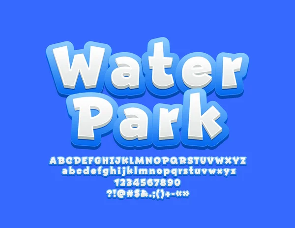 Vector Teken Waterpark Met Kids Lettertype Blauw Wit Spelen Kinderen — Stockvector