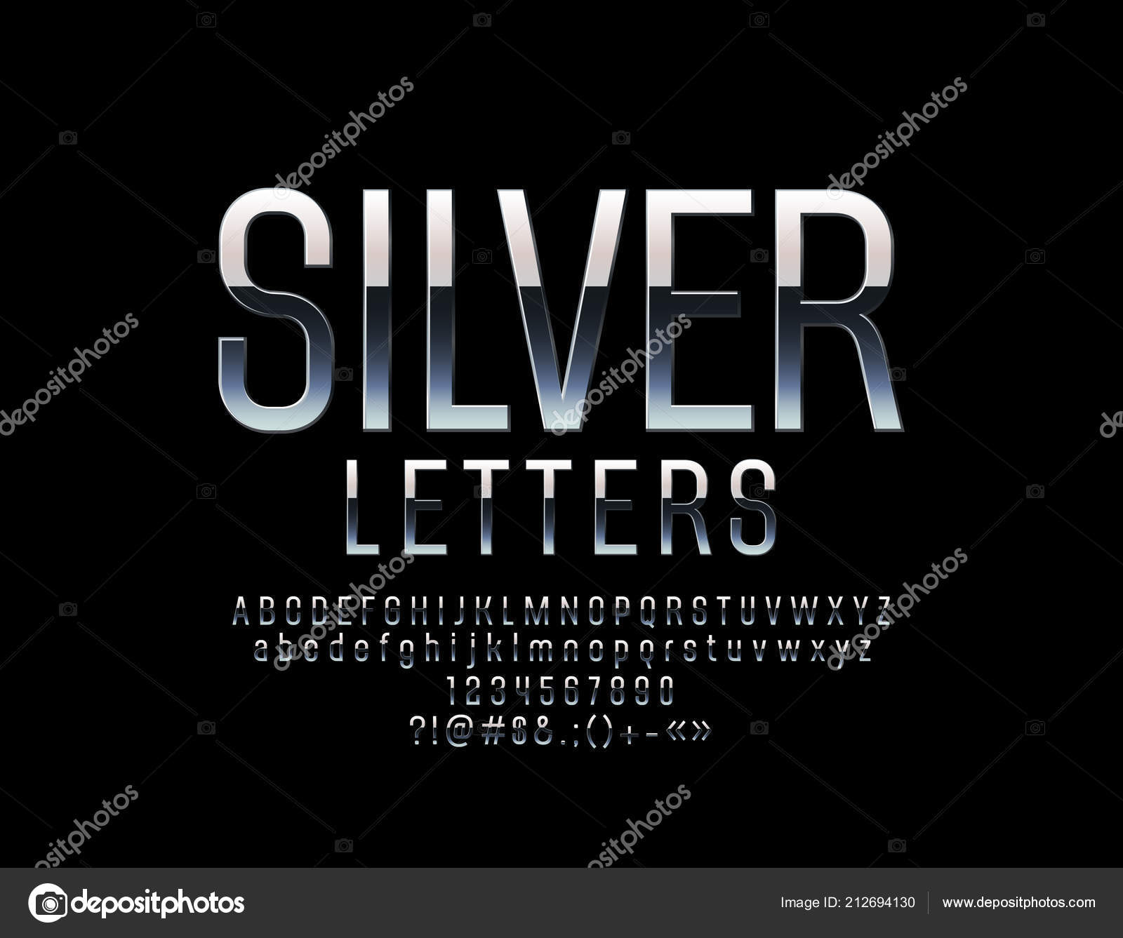 Vektor Set Aus Eleganten Silbernen Buchstaben Zahlen Und Satzzeichen Vektor Vektorgrafik Lizenzfreie Grafiken C Dgbomb 212694130 Depositphotos