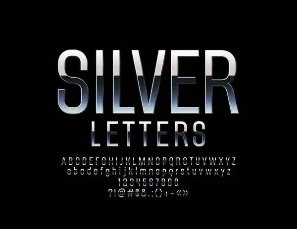 Vektor Set Aus Eleganten Silbernen Buchstaben Zahlen Und Satzzeichen Vektor — Stockvektor