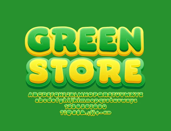 Vektor Vtipný Design Logo Zelený Obchod Písmo Jasně Pro Děti — Stockový vektor