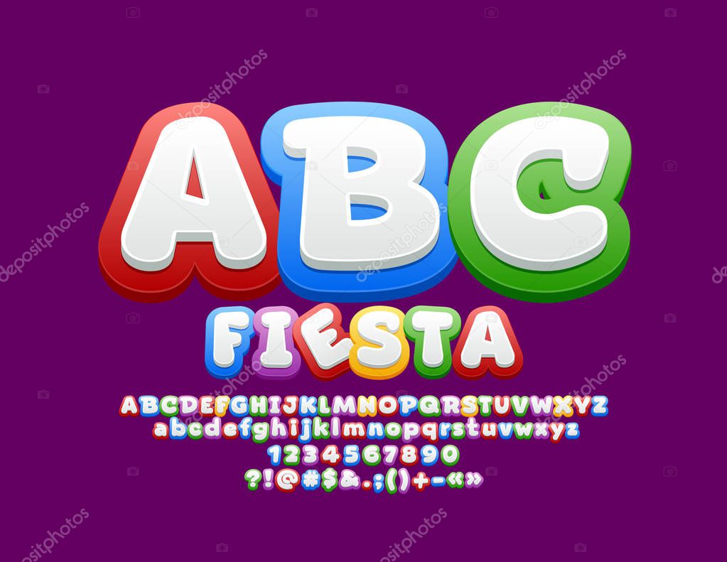 Vector Bright Colorful Font. Children Funny Alphabet Letters Set