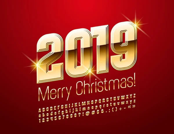 Vektor Königliche Goldene Grußkarte Frohe Weihnachten 2019 Luxuriöse Glänzende Buchstaben — Stockvektor