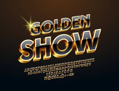 Vektör lüks amblemi altın göster. Siyah parlak yazı. 3D zarif alfabesi