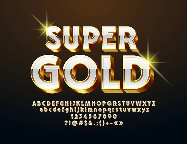 Polices Vectorielles Super Gold White Chic Alphabet Luxe Lettres Chiffres — Image vectorielle