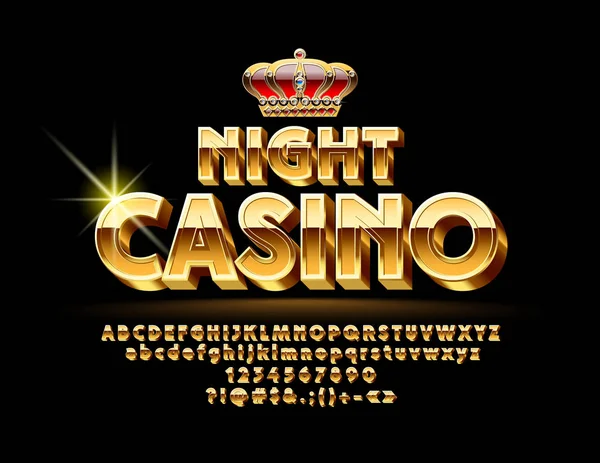 Vektör Simge Gece Casino Lüks Kırmızı Altın Yazı Tipi Parlak — Stok Vektör